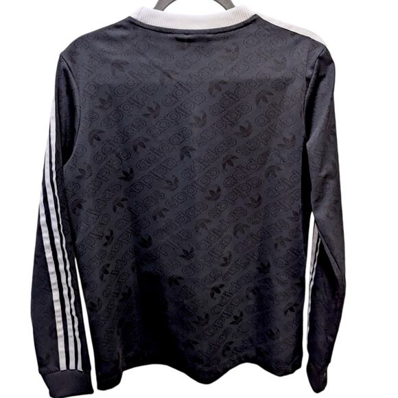 Adidas Black Three Stripe All Over Embossed Logo Shirt Medium - Picture 5 of 6